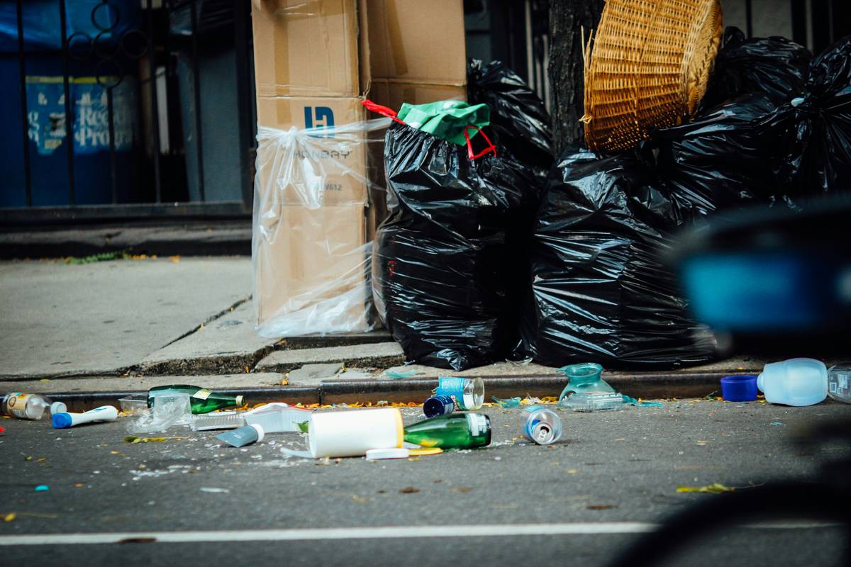 black plastic bags on floor